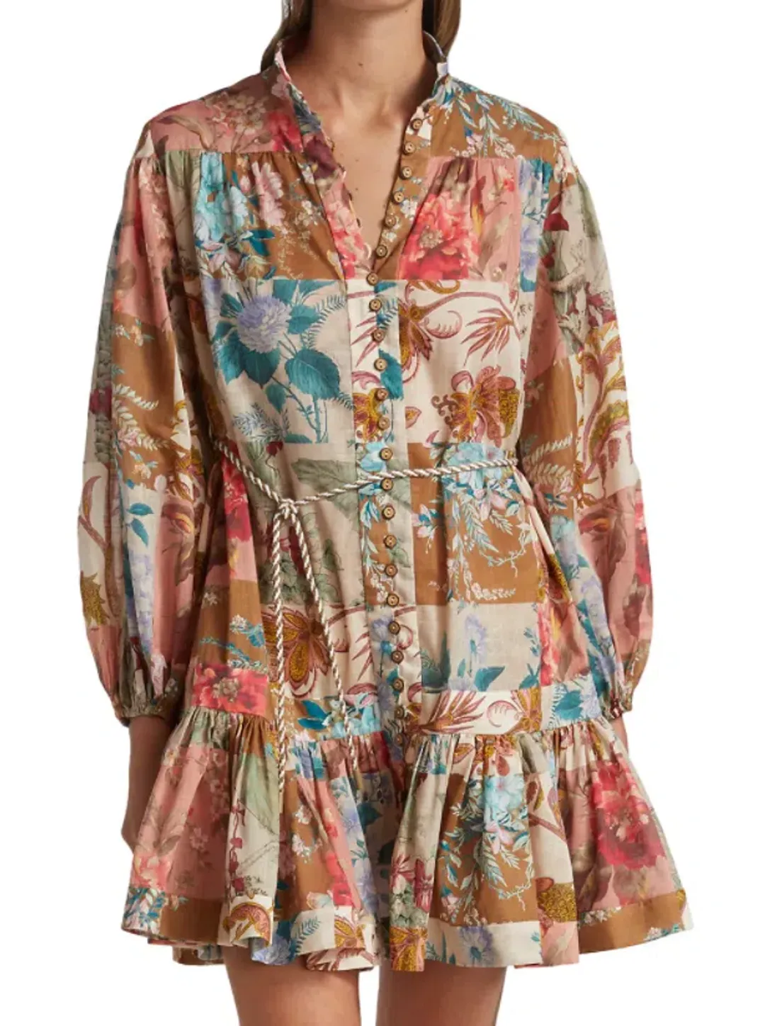 Zimmermann Cassia Drop Waist Mini Dress Print Size 8 for rent on The Volte - main image