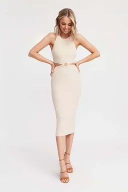 Kookai Lola Cut Out Midi Dress Nude Size 2 for rent on The Volte - image 1