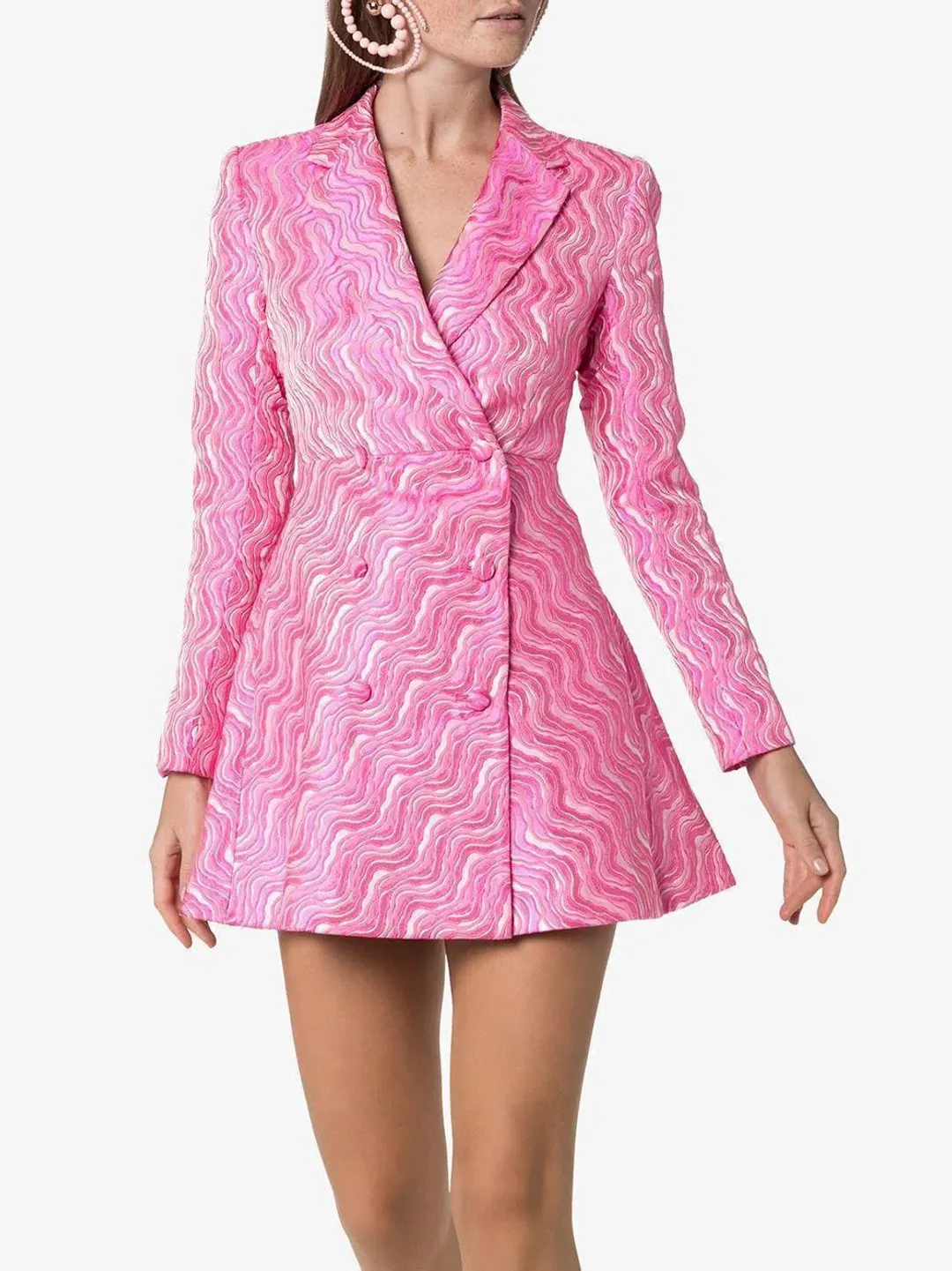 Rotate Birger Wave Jacquard Blazer Dress pink size 12 for rent on The Volte - main image