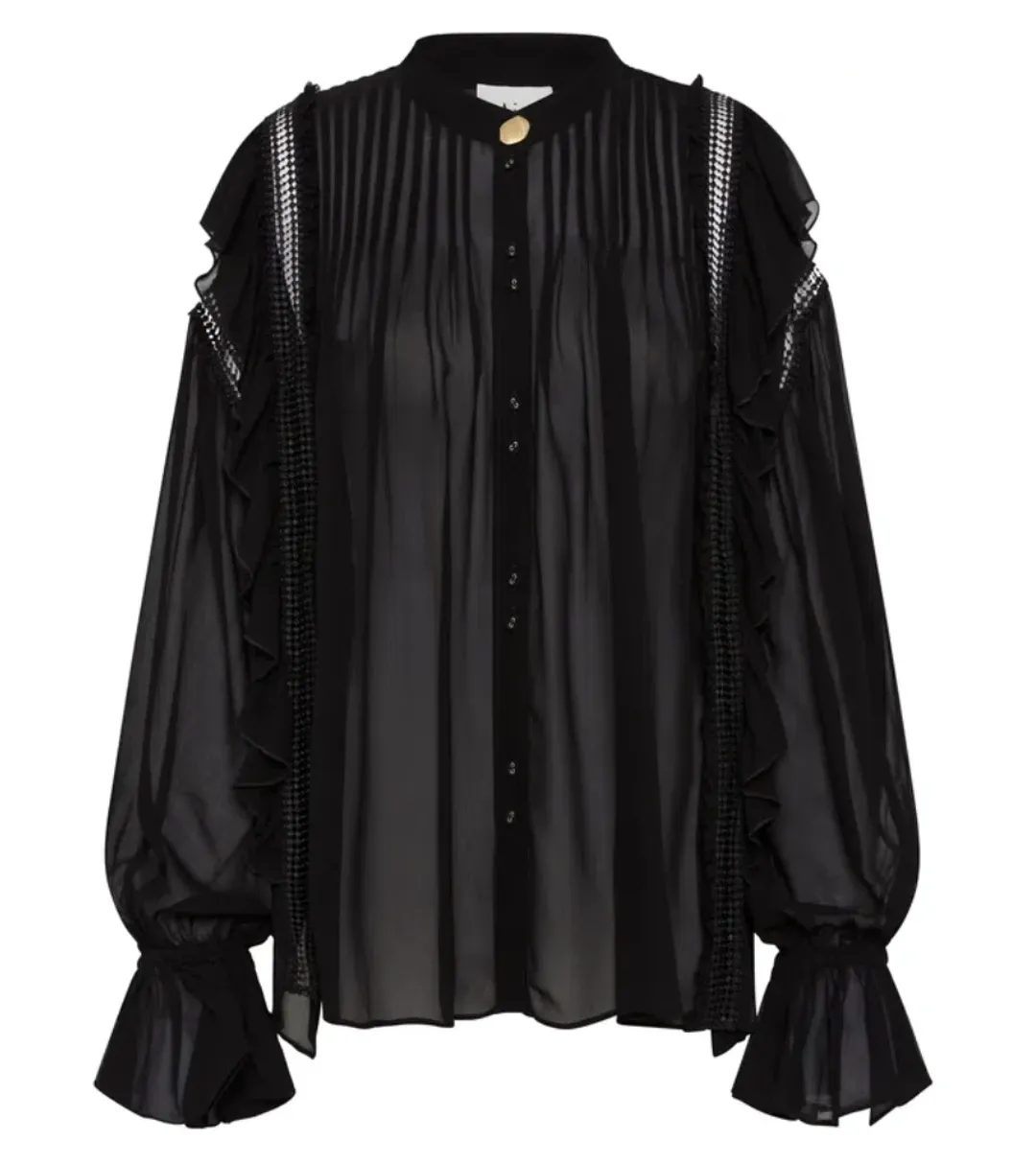 Aje Solitude Ruffle Blouse Black Size 8 for rent on The Volte - main image