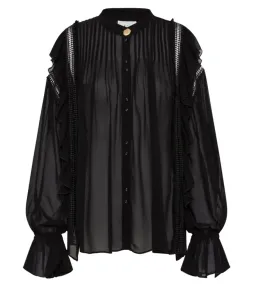 Aje Solitude Ruffle Blouse Black Size 8 for rent on The Volte - image 3