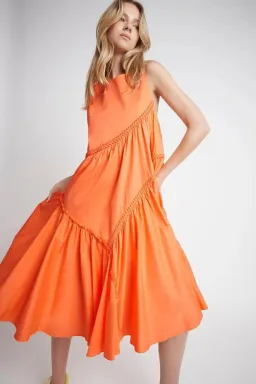 Aje Casabianca Braided Sleeveless Midi Dress Orange Size 8 for rent on The Volte - image 2