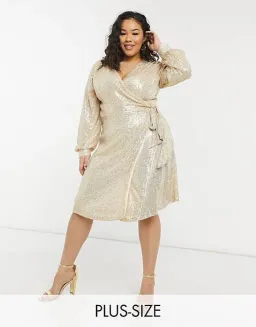 Chi Chi London Plus Sequin Wrap Tie Mini Dress Gold Size 20 for rent on The Volte - image 1