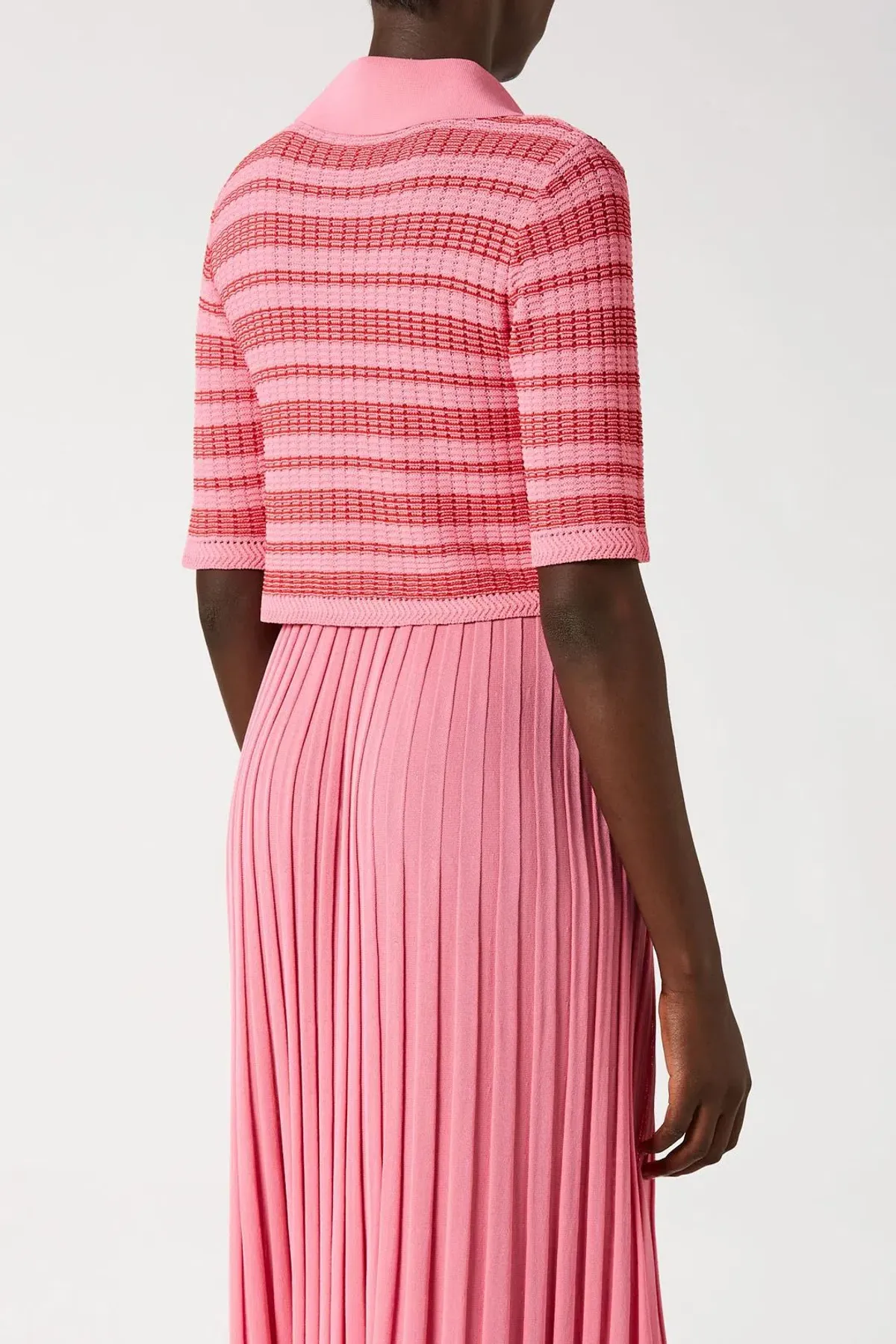 Scanlan Theodore Pleated Rib Stripe Crop Top Pink Size 8 - Image 3