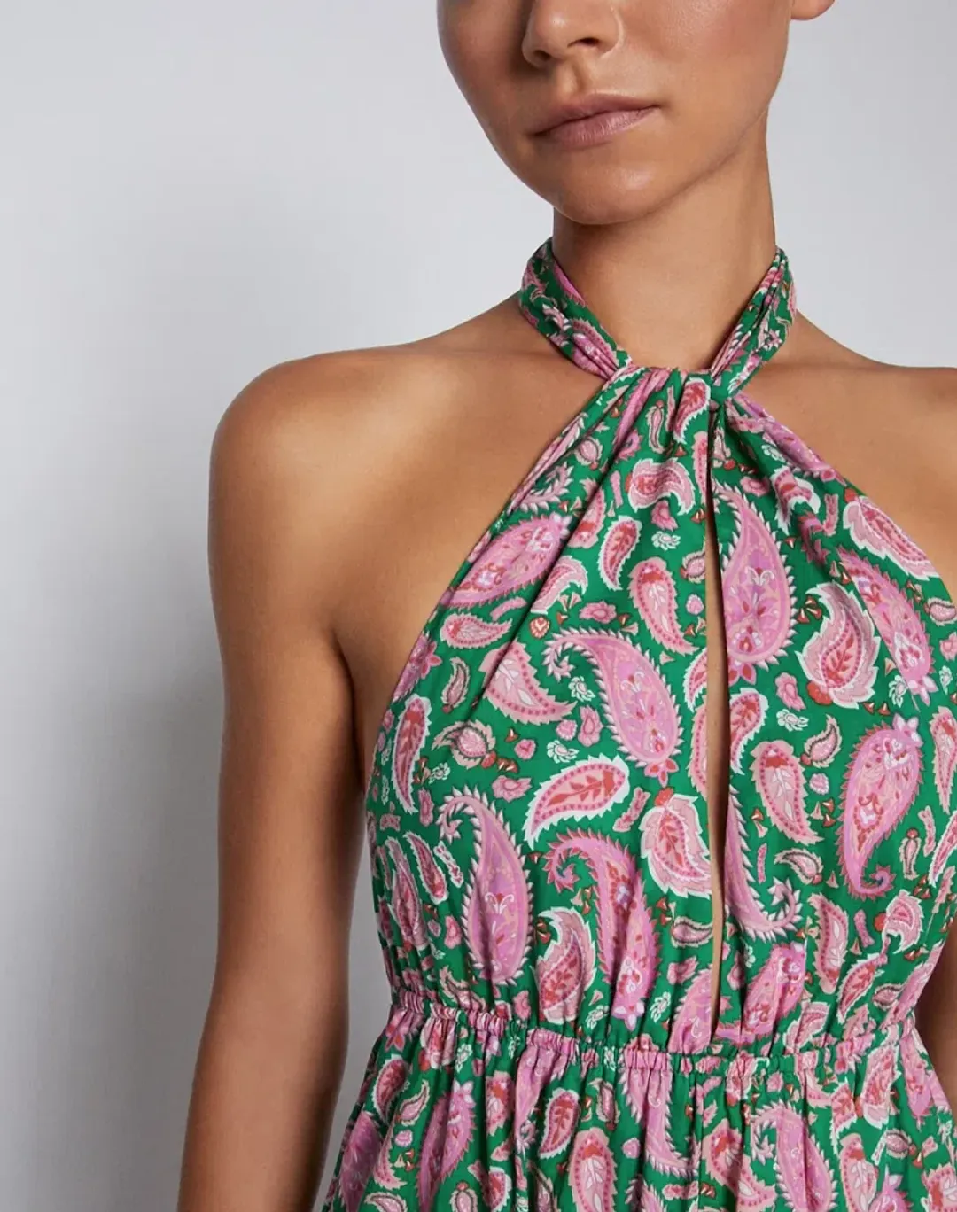 Scanlan Theodore Cotton Paisley Halter Dress Kelly Green Size 8 for rent on The Volte - main image