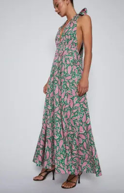 Scanlan Theodore Cotton Paisley Halter Dress Kelly Green Size 8 for rent on The Volte - image 1