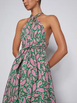 Scanlan Theodore Cotton Paisley Halter Dress Kelly Green Size 8 for rent on The Volte - image 4