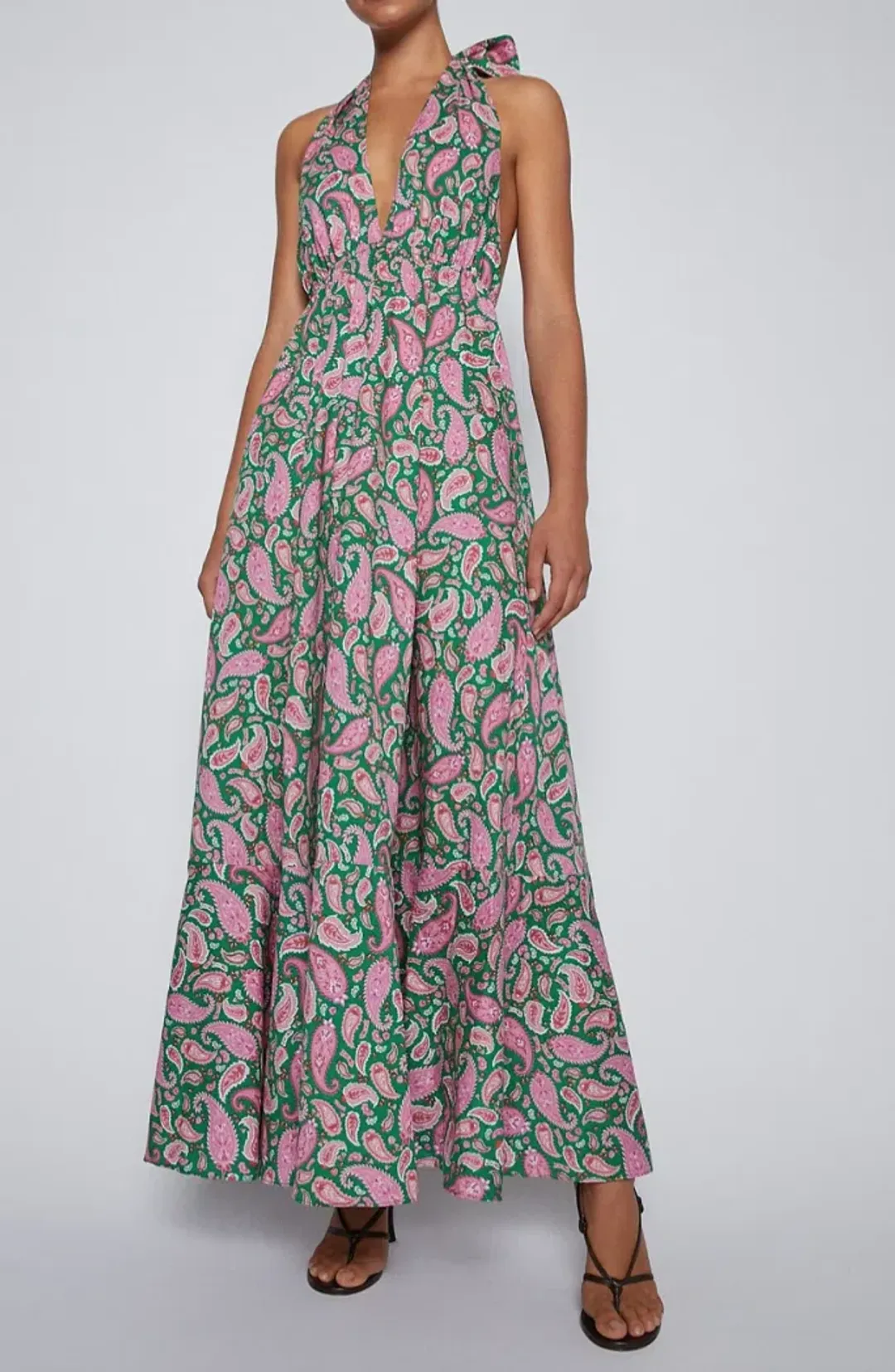 Scanlan Theodore Cotton Paisley Halter Dress Kelly Green Size 8 for rent on The Volte - main image