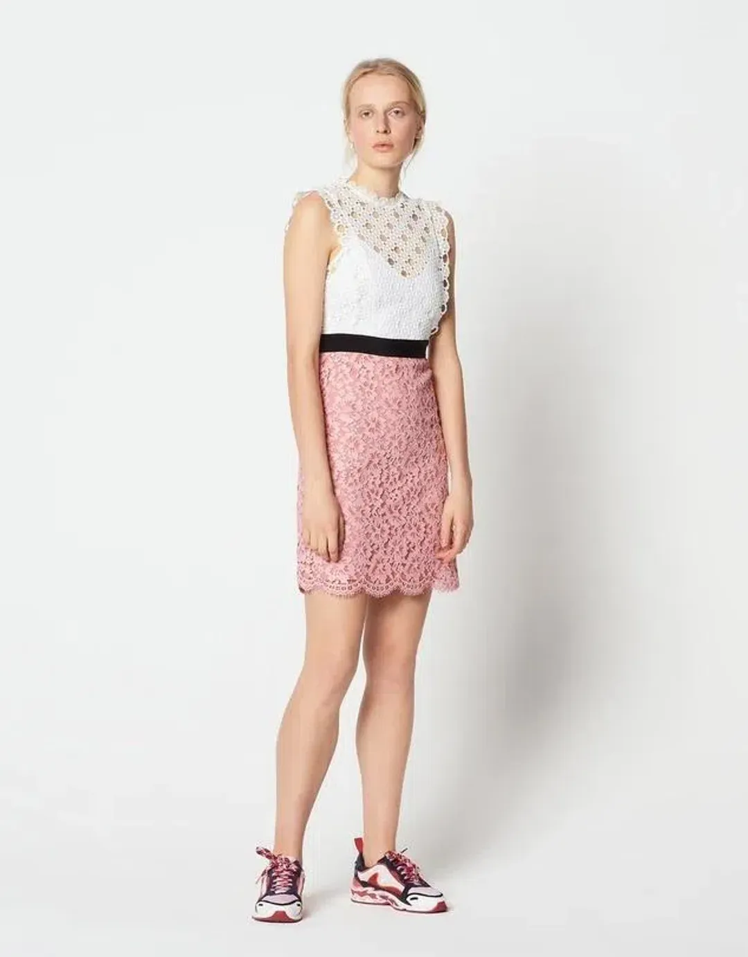 Sandro Gab Lace Mini Dress Pink Size 8 for rent on The Volte - main image