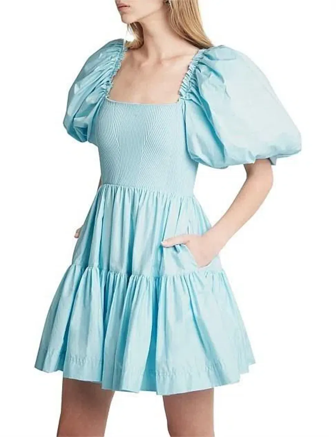 Aje Casa Puff Sleeve Mini Knit Dress Ice Blue Size 6 for rent on The Volte - main image