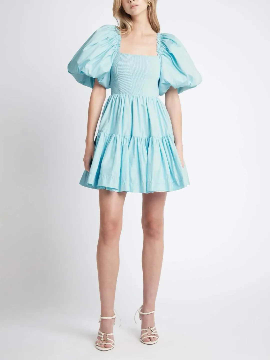 Aje Casa Puff Sleeve Mini Knit Dress Ice Blue Size 6 for rent on The Volte - main image