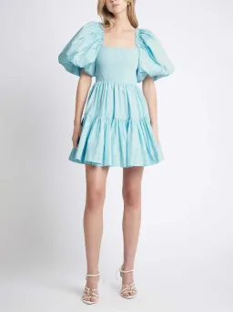 Aje Casa Puff Sleeve Mini Knit Dress Ice Blue Size 6 for rent on The Volte - image 1