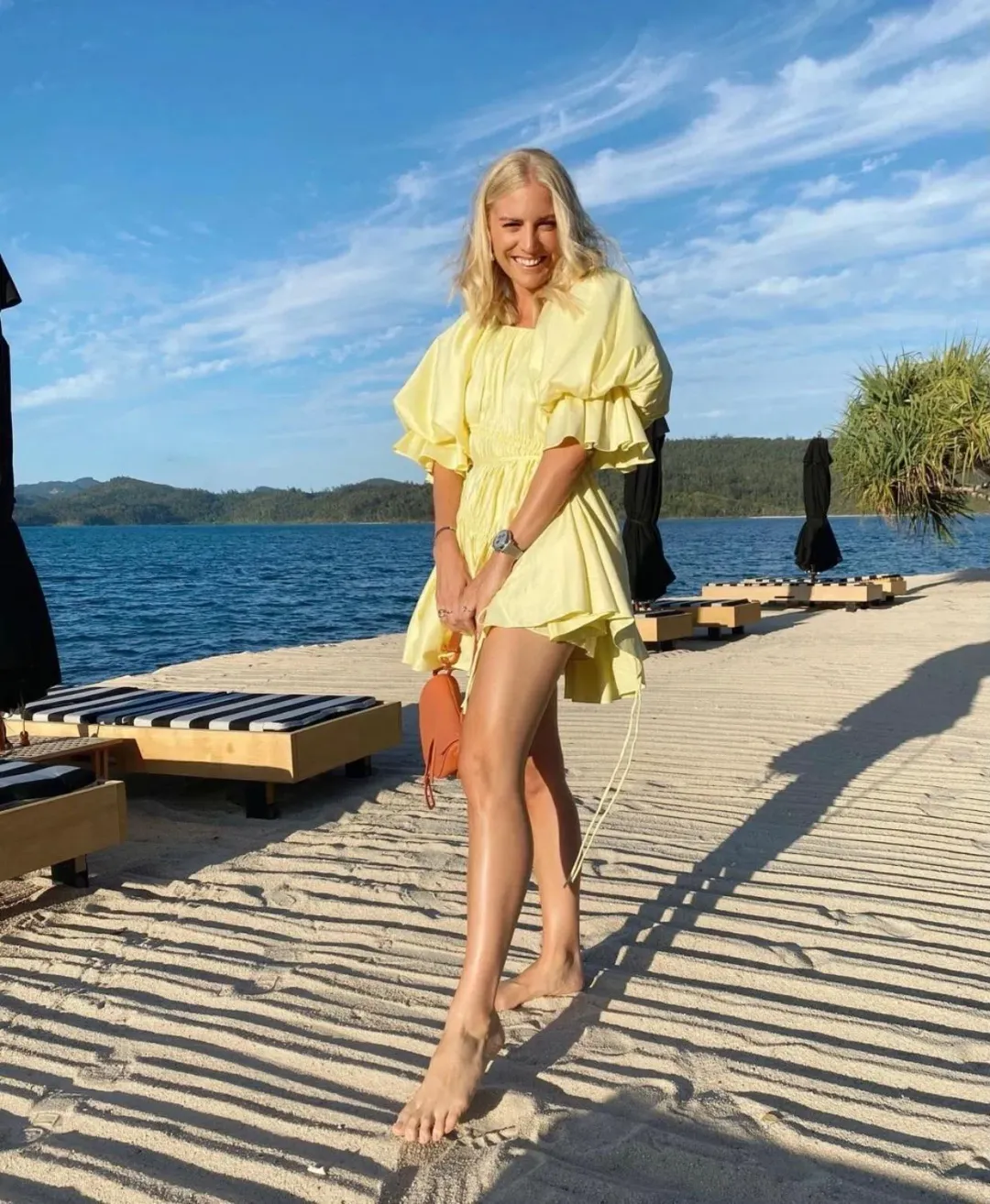 Aje Hushed Asymmetric Mini Dress Yellow Size 6 for rent on The Volte - main image