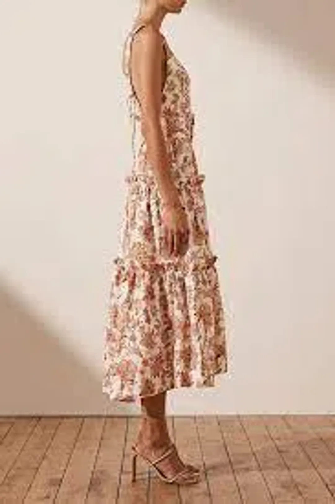 Shona Joy Carolina Linen Tiered Midi Floral Dress Print Size 10 for rent on The Volte - main image