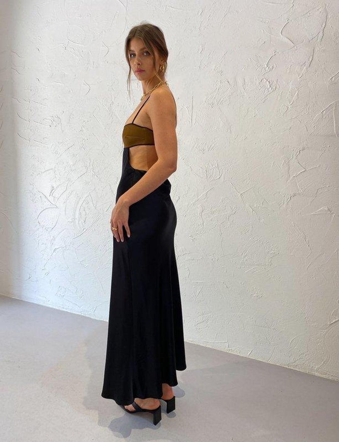 Bec & Bridge Agatha Cut Out Midi Dress Black/Copper Size AU 6 for rent on The Volte - main image