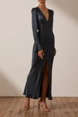 Shona Joy La Lune Frill Cuff Bias Midi Dress Midnight Size 8 for rent on The Volte - image 2