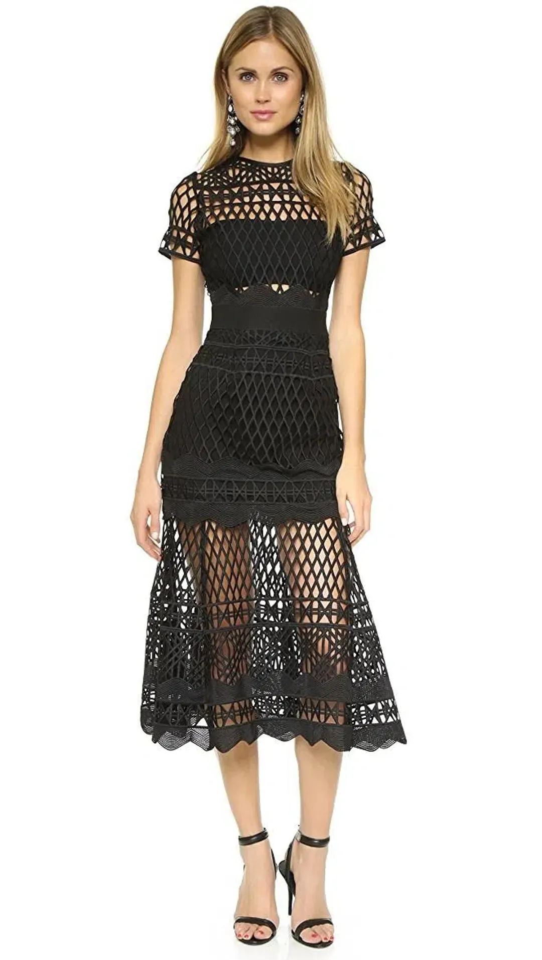Self Portrait Cutwork Lace Layered Dress Black Size 4 for rent on The Volte - main image