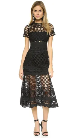 Self Portrait Cutwork Lace Layered Dress Black Size 4 for rent on The Volte - image 1