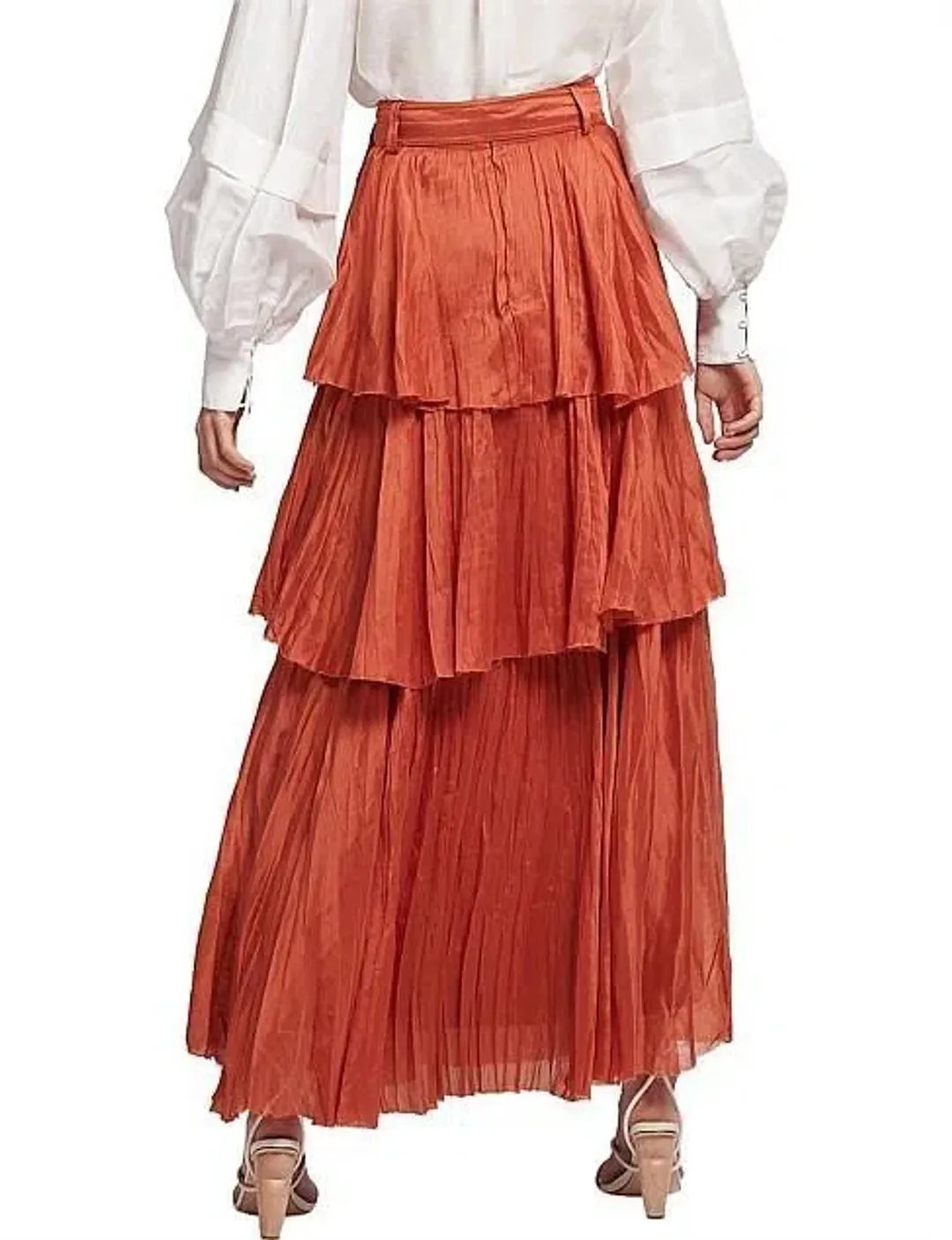 Aje Unfold Tiered Maxi Skirt Rust Size 8 for rent on The Volte - main image