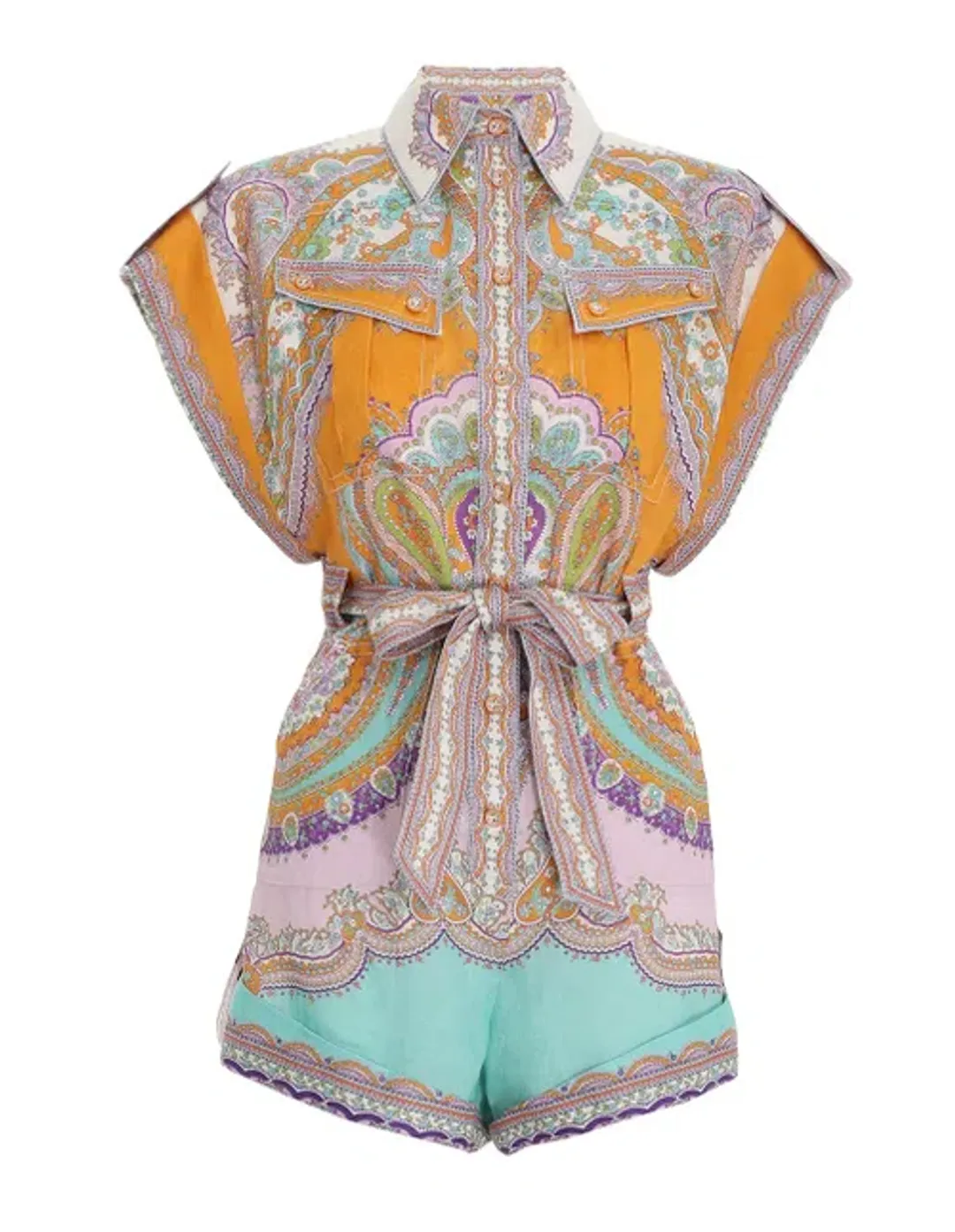 Zimmermann Lola Cuffed Playsuit Daisy Paisley Size 0P/Au 6 for rent on The Volte - main image