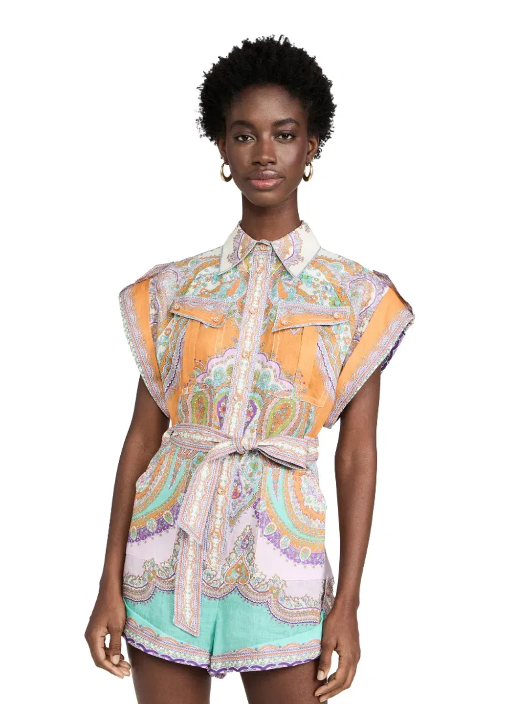 Zimmermann Lola Cuffed Playsuit Daisy Paisley Size 0P/Au 6 for rent on The Volte - main image