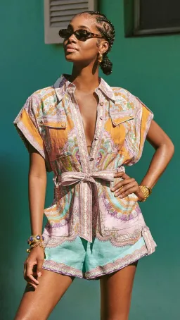 Zimmermann Lola Cuffed Playsuit Daisy Paisley Size 0P/Au 6 for rent on The Volte - image 3