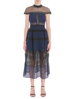 Self Portrait Crosshatch Midi Guipure Lace Dress Navy Size 8 for rent on The Volte - image 1