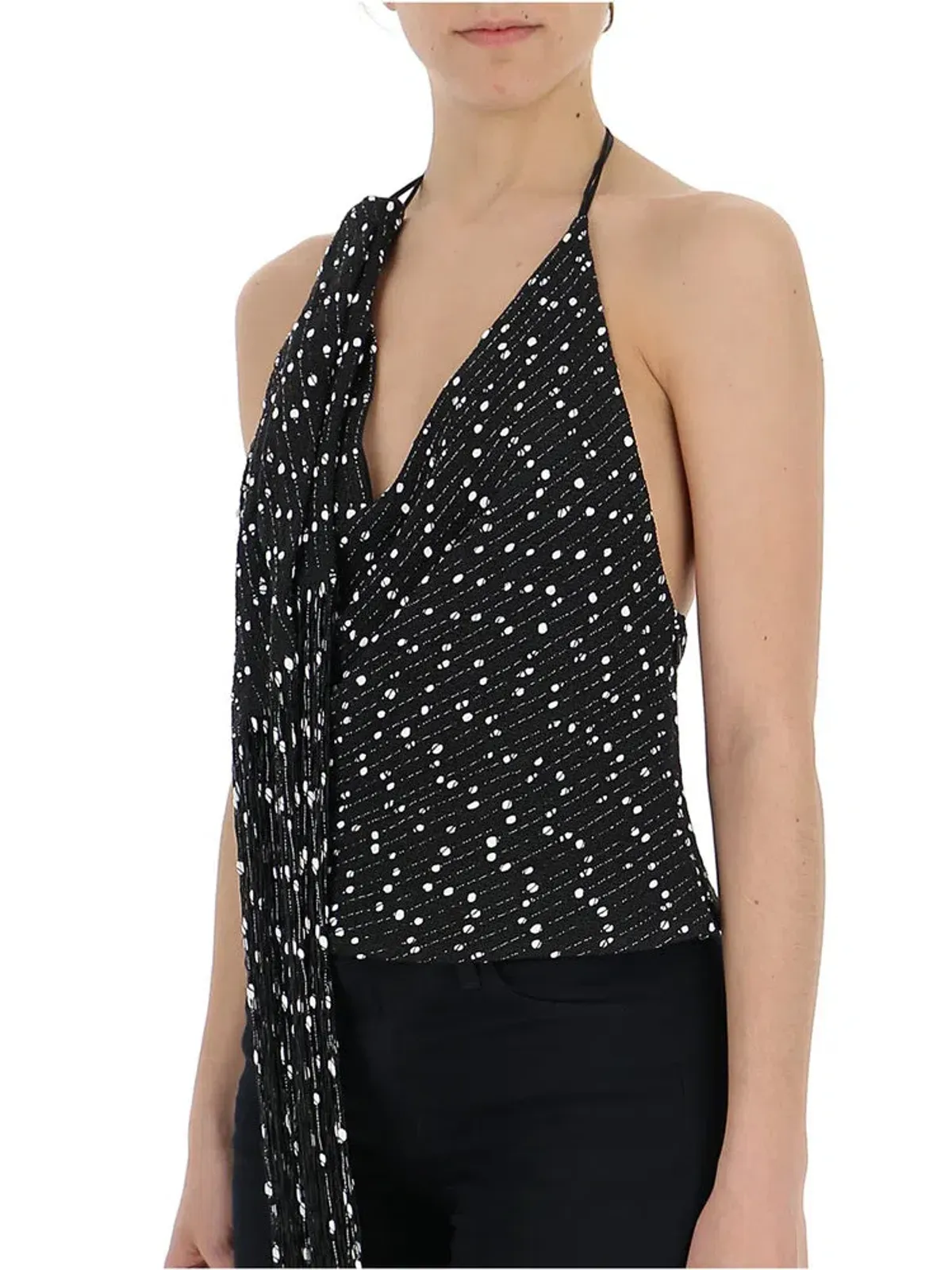 Jacquemus Valoria Fringed Bouclé Halterneck Top Black Size 10 - Image 2