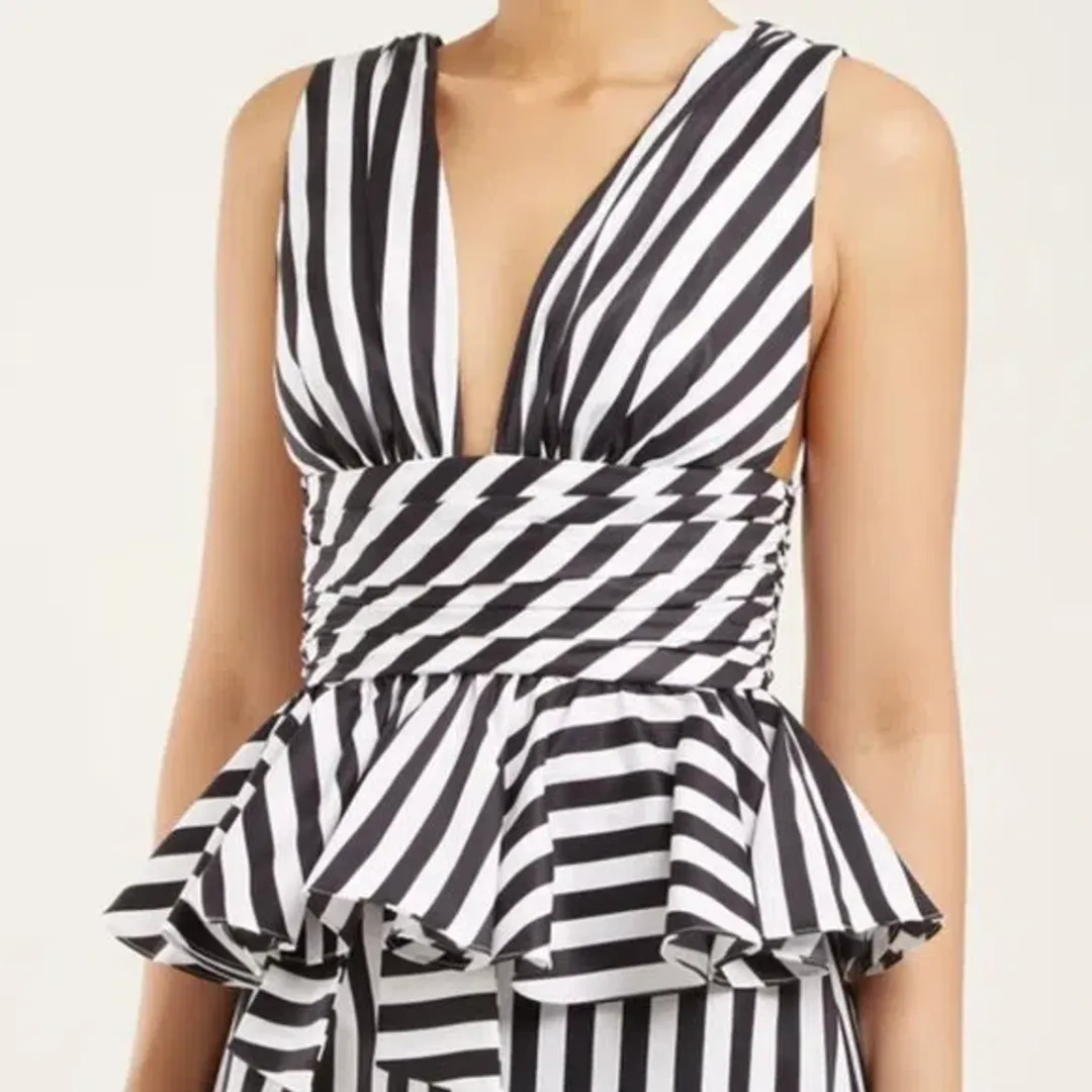 Caroline Constas Cotton Peplum Striped Top Print Size 10 for rent on The Volte - main image