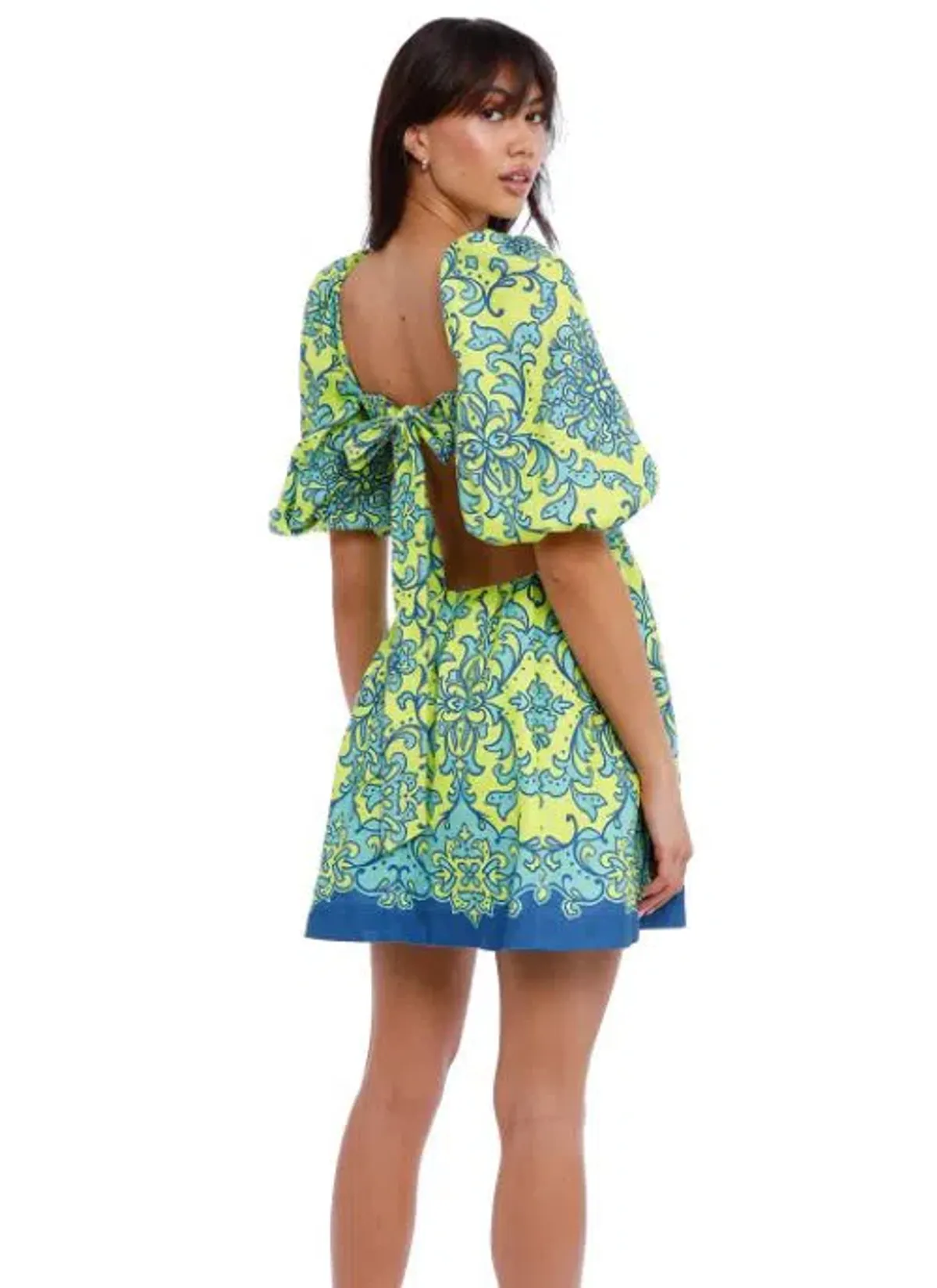 Zimmermann Nina Cut Out Mini Dress Lime Print Size 0 / AU 8 - Image 3