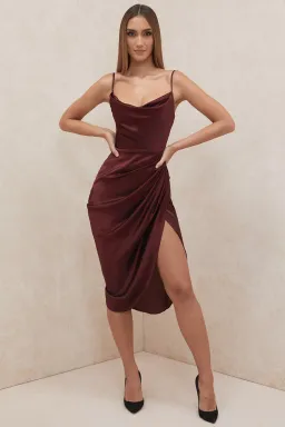 House of CB Reva Satin Balcony Corset Midi Dress Red Size 6 for rent on The Volte - image 4