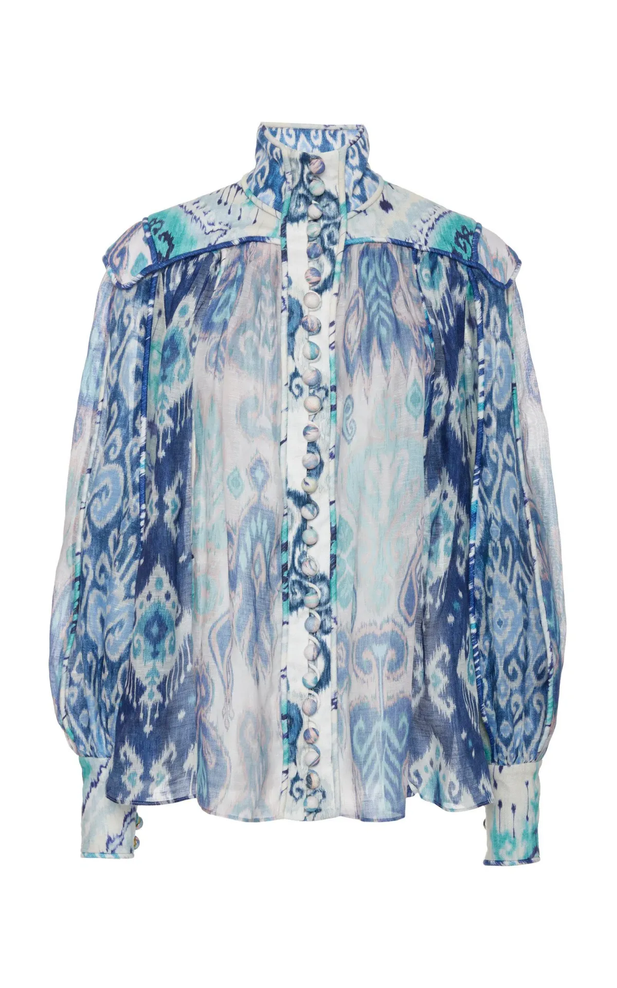 Zimmermann The Glassy Long Sleeve Blouse Spliced Blue Ikat Size 1 / AU 10 - Image 3