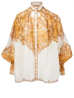 Zimmermann Zippy Billow Blouse Golden Paisley Size 1 / Au 10 for rent on The Volte - image 4