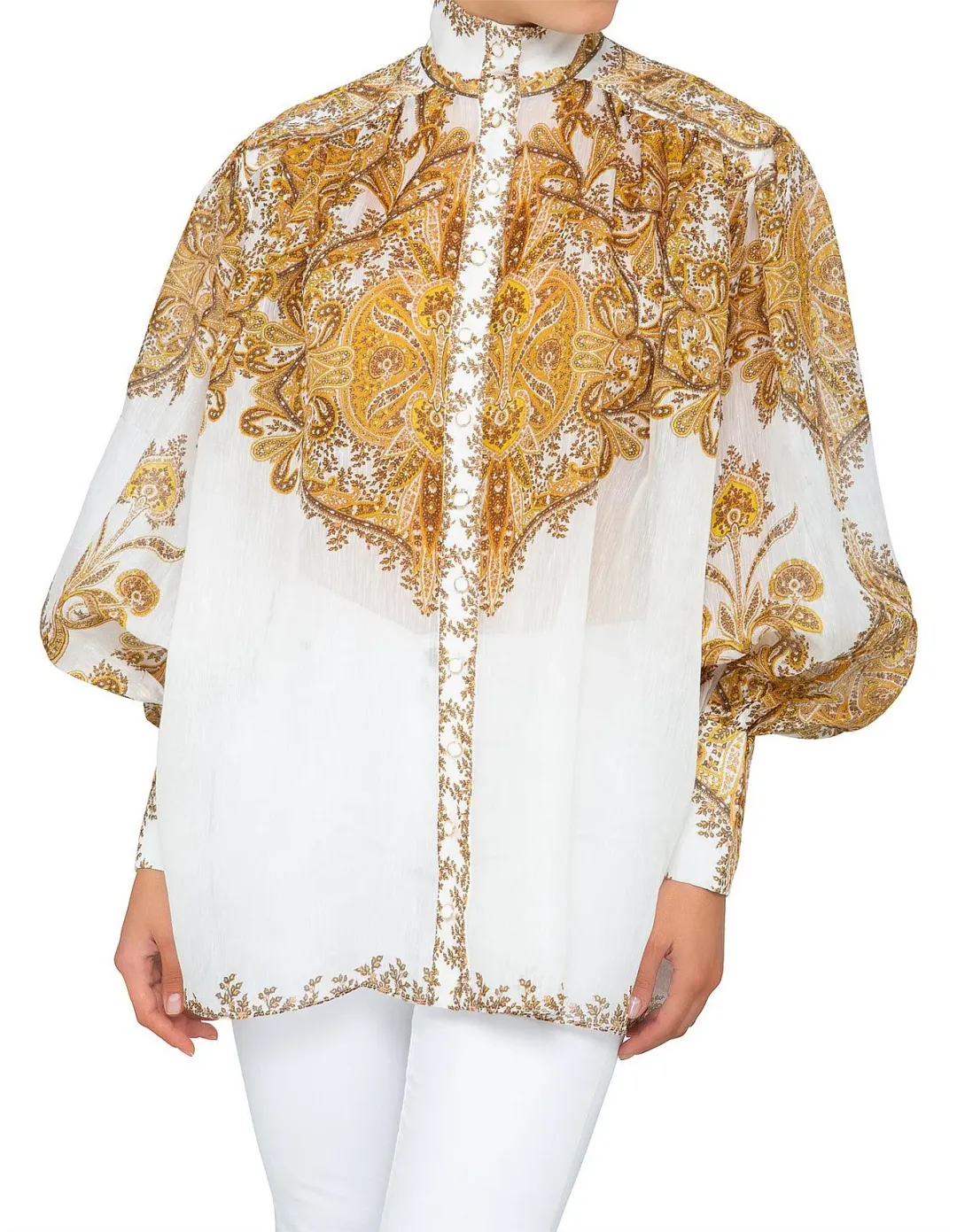 Zimmermann Zippy Billow Blouse Golden Paisley Size 1 / Au 10 for rent on The Volte - main image