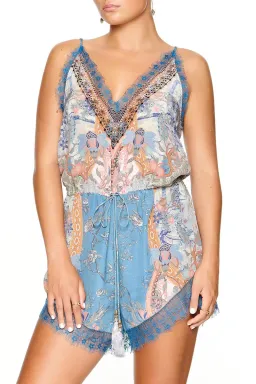Camilla V Neck Lace Playsuit Blanches Blessing Print Print Small for rent on The Volte - image 1