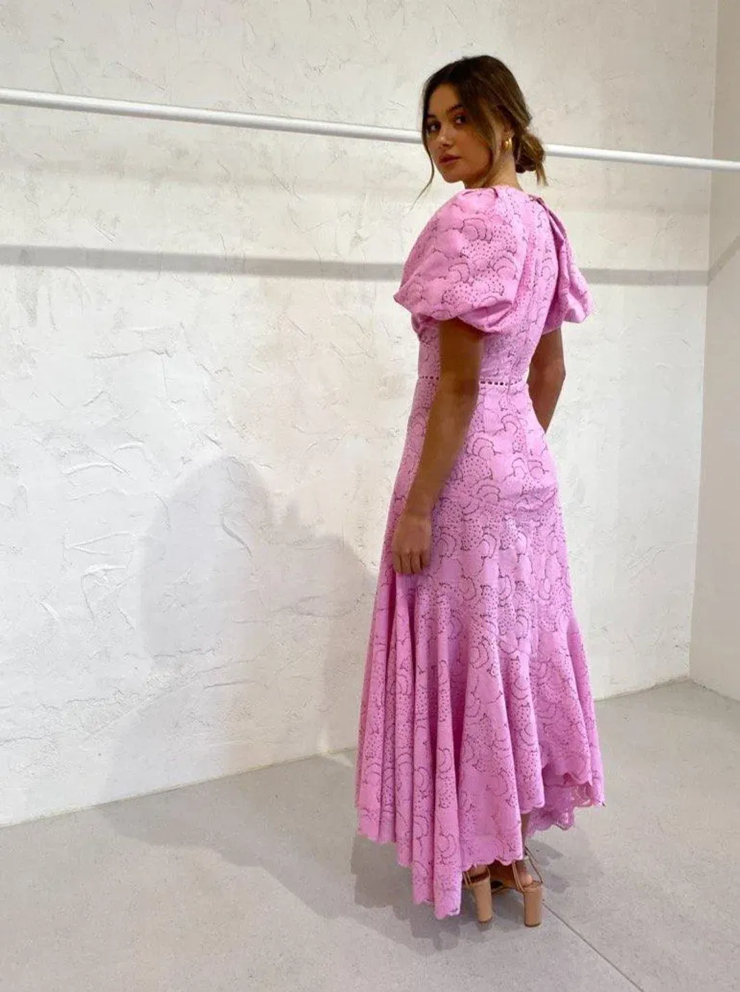 Acler Cookes Dress with Puff Sleeves Pink Size 14 for rent on The Volte - main image