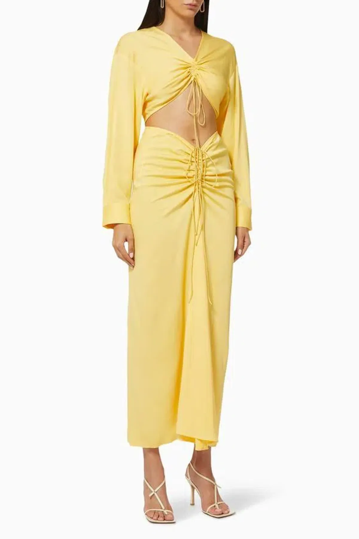 Christopher Esber Ruched Cutout Woven Maxi Dress Yellow Size 10 - Image 1