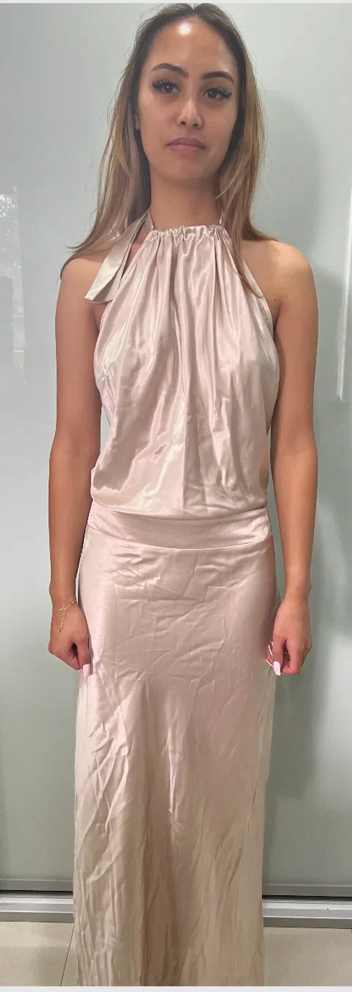 Sheike Satin Halter Maxi Dress Cream Size 6 - Image 4