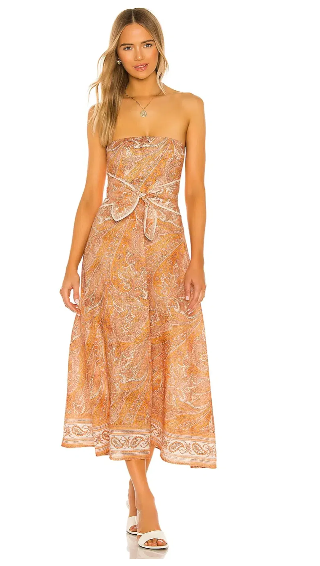 Zimmerman Brighton Tie-Waist Paisley Midi Dress Print Size 8 for rent on The Volte - main image