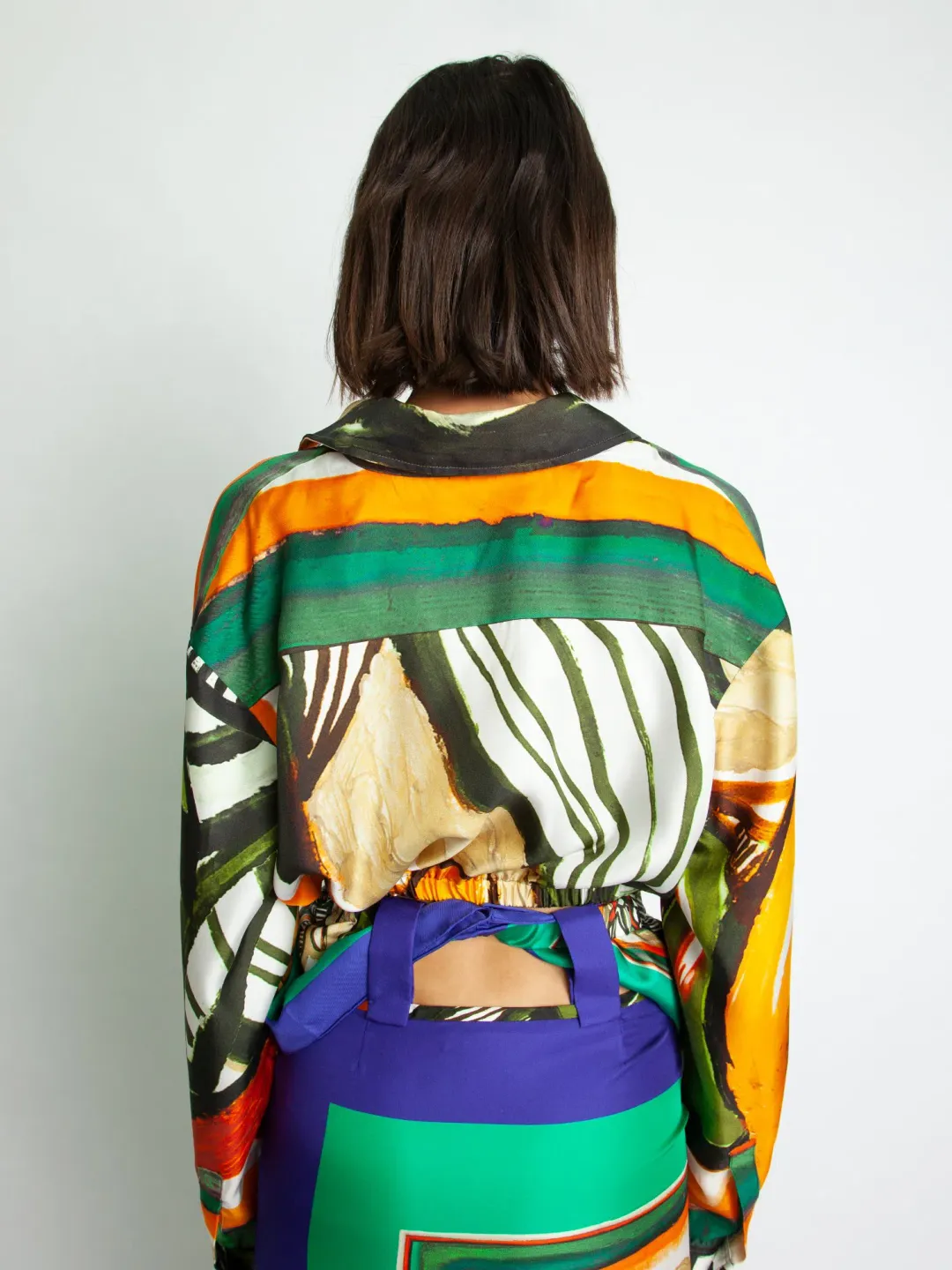 Christopher Esber Ruched Back Bandana Scarf Cropped Shirt Print Size 4 for rent on The Volte - main image