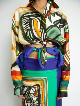 Christopher Esber Ruched Back Bandana Scarf Cropped Shirt Print Size 4 for rent on The Volte - image 6