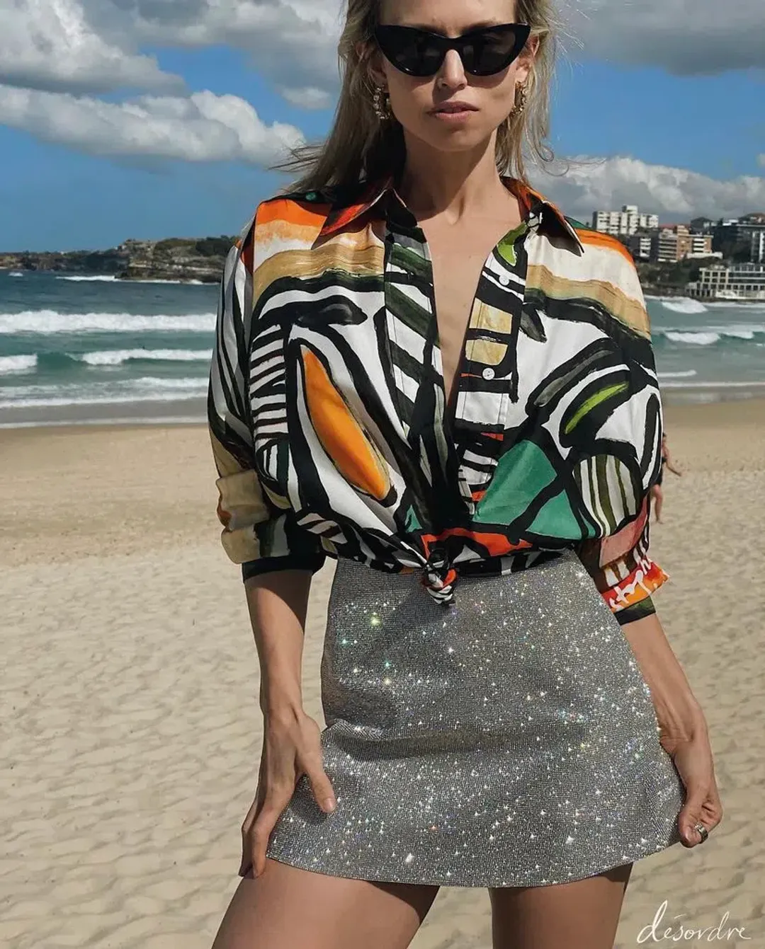 Christopher Esber Ruched Back Bandana Scarf Cropped Shirt Print Size 4 for rent on The Volte - main image