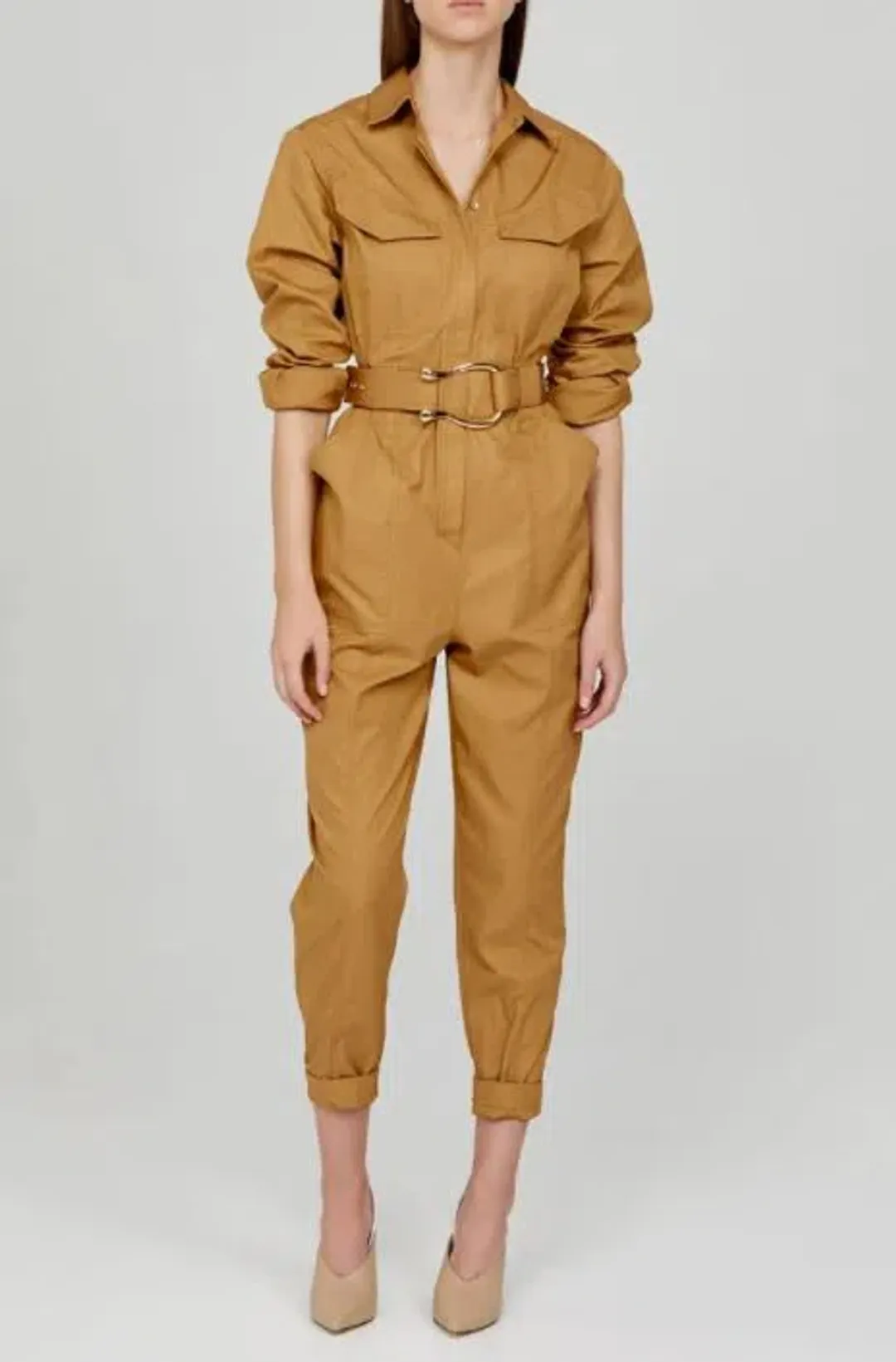 Acler Battan Boiler Jumpsuit Brown Size 6 for rent on The Volte - main image