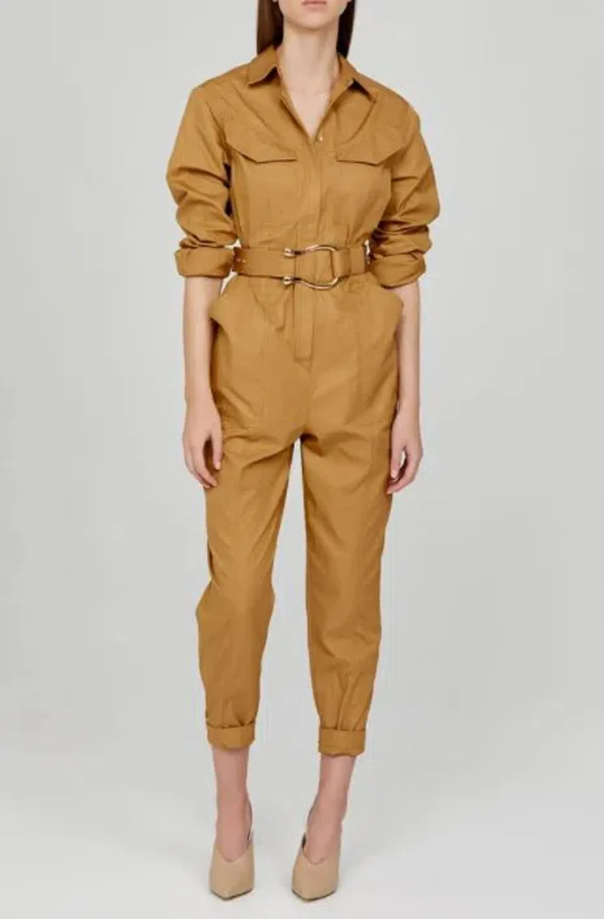 Acler Battan Boiler Jumpsuit Brown Size 6 for rent on The Volte - main image