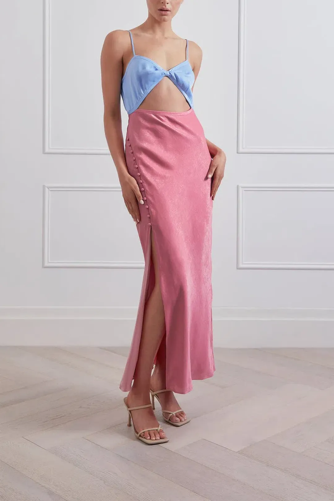 San Sloane Alona Midi Dress Pink/Blue Size 6 for rent on The Volte - main image