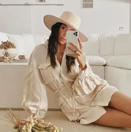 Shona Joy Ellington Linen Balloon Sleeve Mini Dress Cream Size 8 for rent on The Volte - image 4