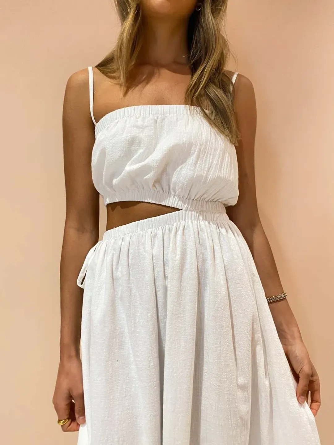 By Nicola Carnivale Elastic Waist Maxi Dress White Size 8 for rent on The Volte - main image