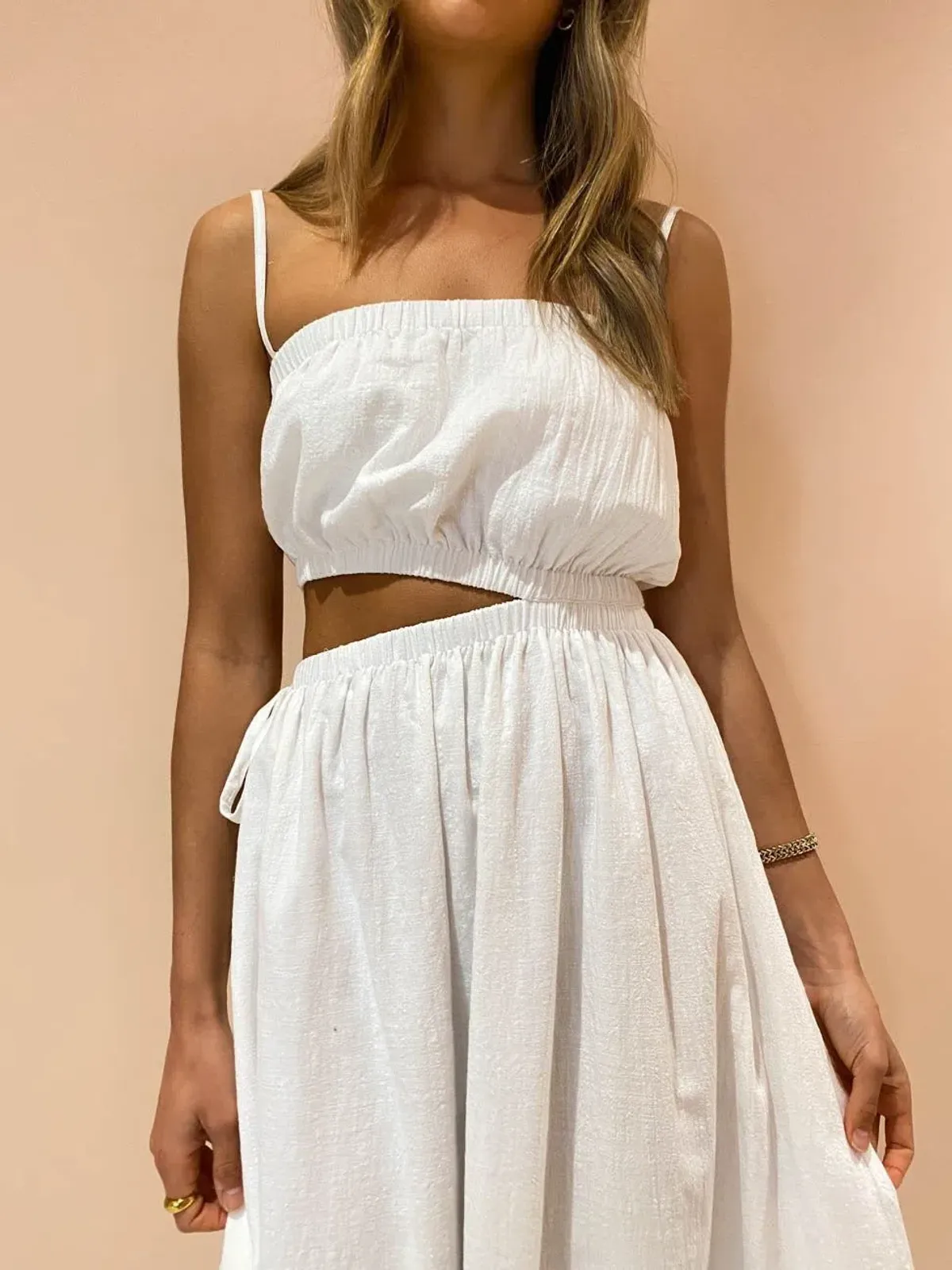 By Nicola Carnivale Elastic Waist Maxi Dress White Size 8 - Image 6