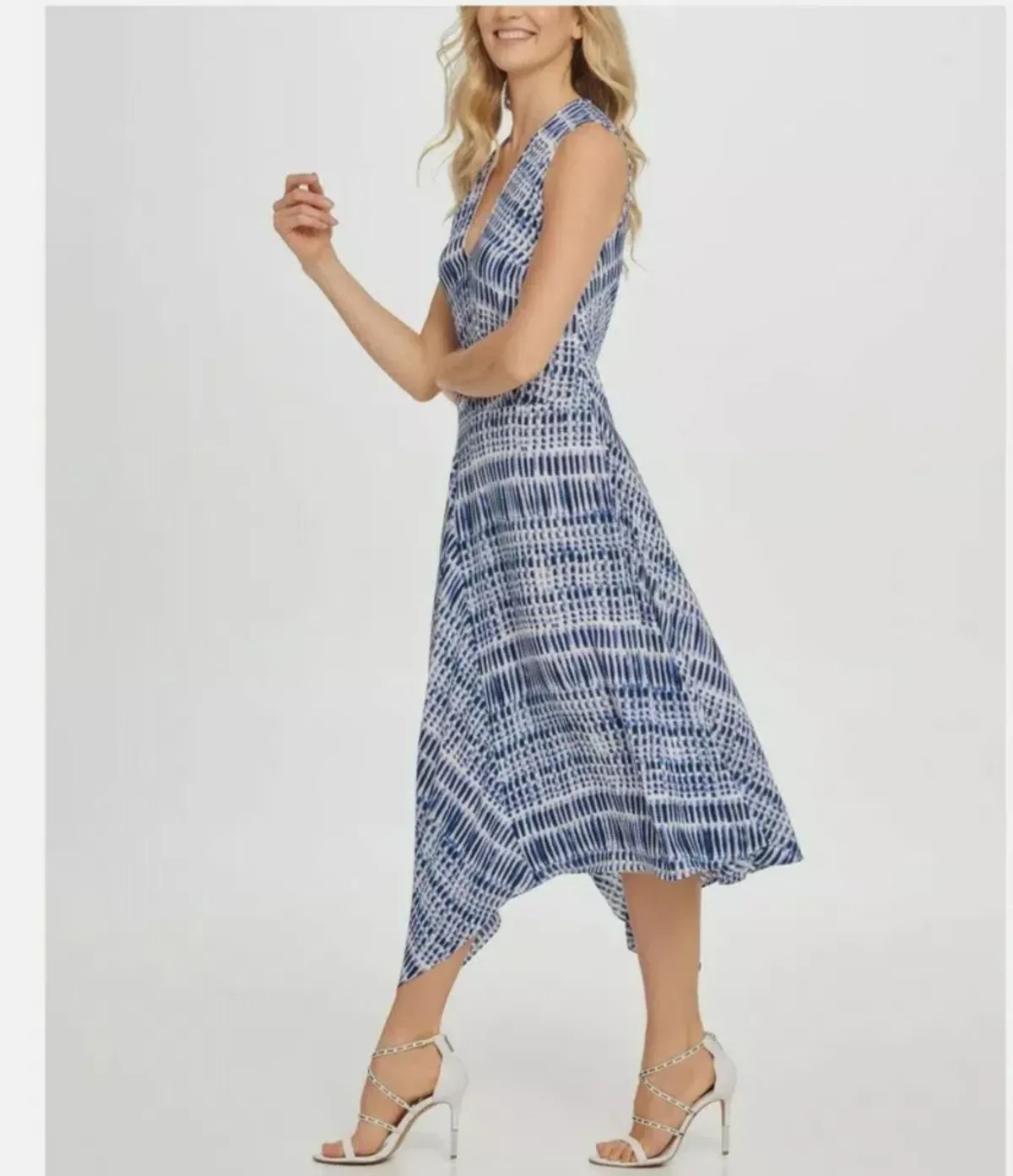 DKNY Vneck Wrap Colorblock Panel Dress Print Size 16 - Image 2