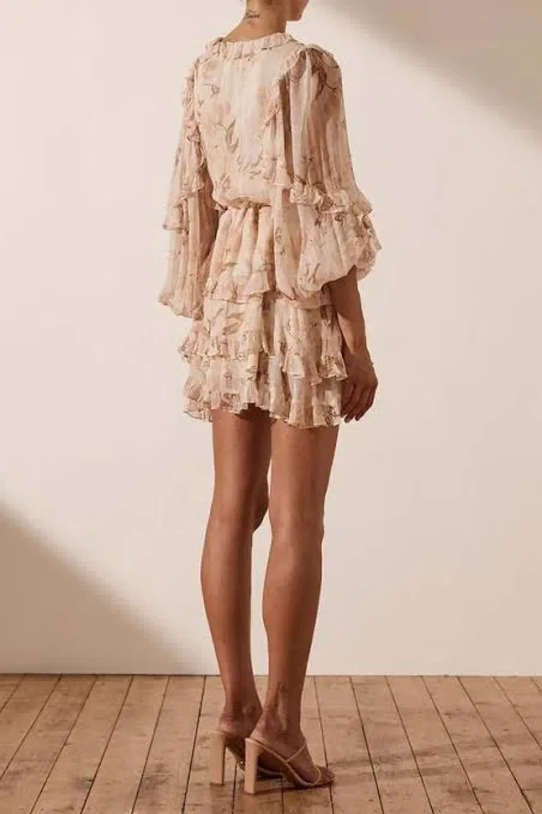 Shona Joy Nina Balloon Sleeve Frill Mini Dress Print Size 10 for rent on The Volte - main image